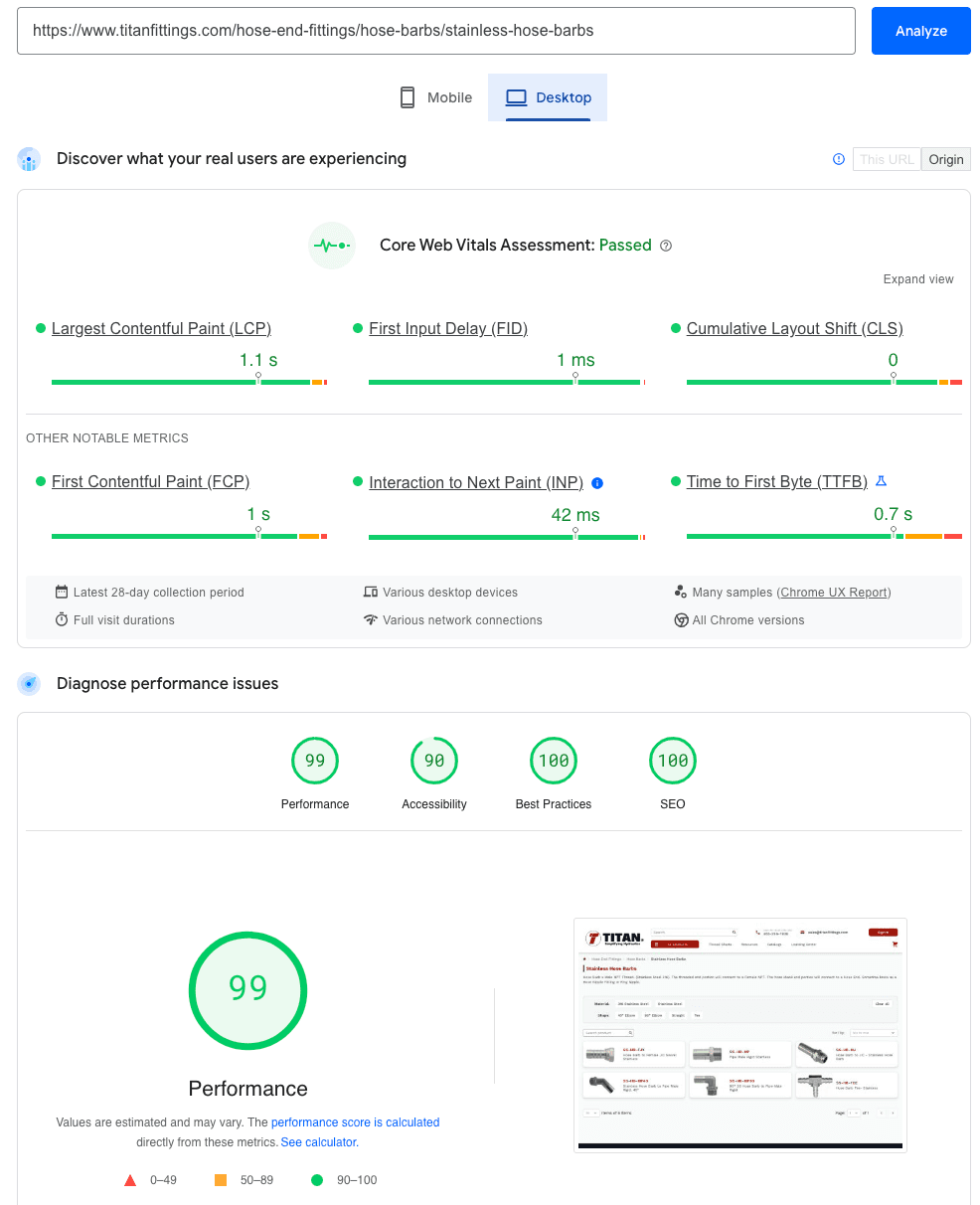 Page speed category page